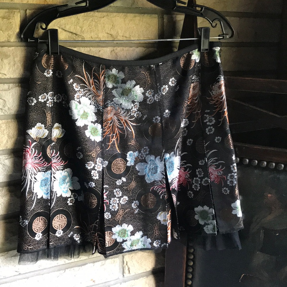 Exquisite Chinese Brocade Silk Mini Skirt Sz 6